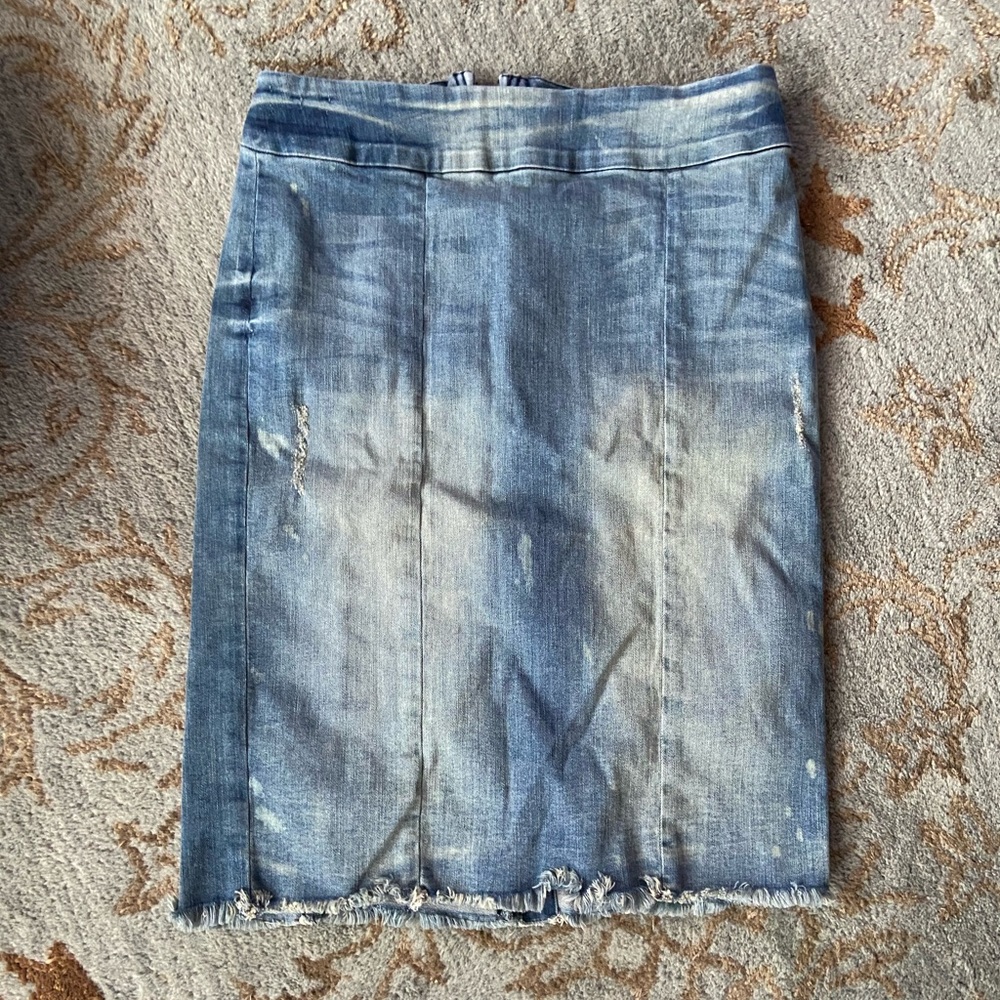 NSF Distressed Denim Exposed Zip Pencil Skirt - Picture 4 of 8